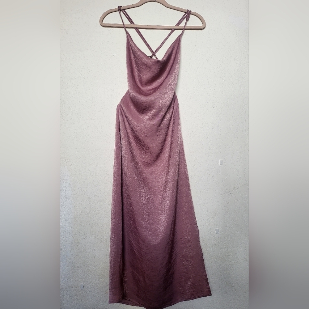 NWT Lulu's Elegant  Pink  Satin Cowl Neck Maxi Dress. Size XS - Picture 2 of 11
